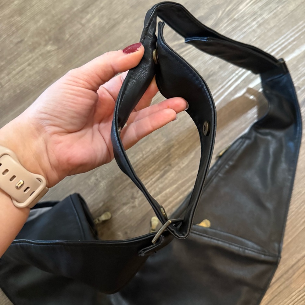 SASH Bag Black Crossbody Faux Leather Bag with Adjustable Strap - Picture 9 of 10